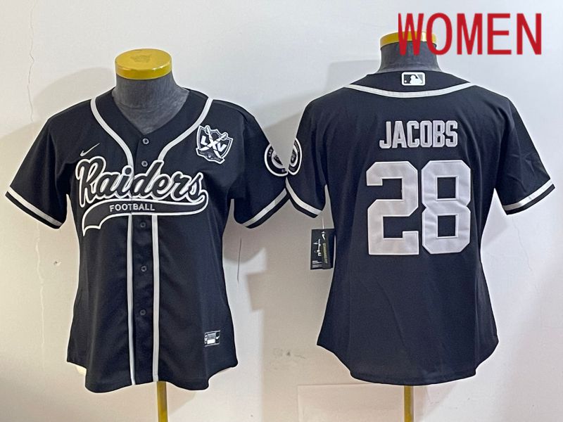 Women Oakland Raiders 28 Jacobs Black Joint Name 2024 Nike Limited NFL Jersey style 4
